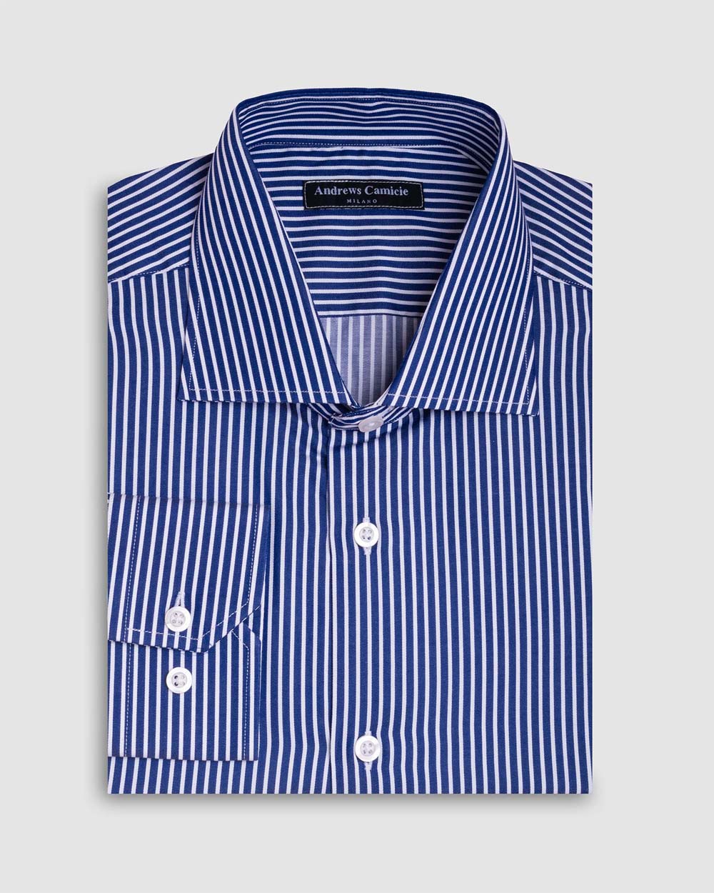 Satin dobby dress shirt - Italian collar, regular single cuff, blue