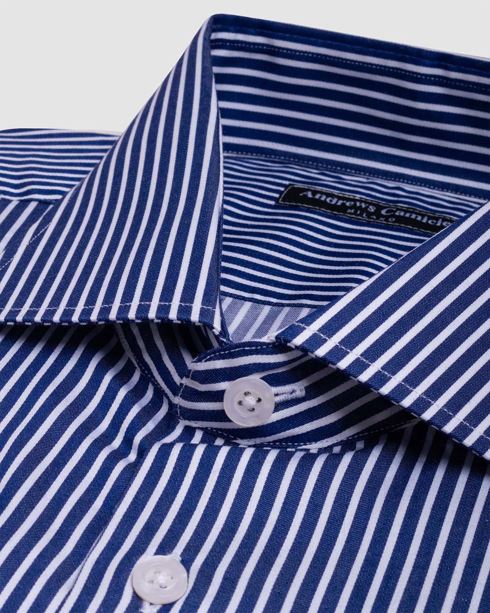 Camisa Vestir dobby satín - Cuello Italiano  puño simple regular azul