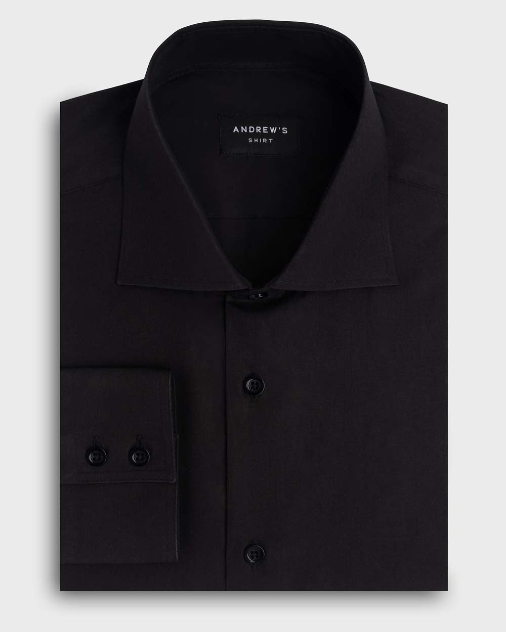 Twisted poplin dress shirt - Italian collar, 2-button cuff, regular fit, black