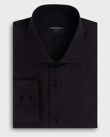 Camisa Vestir popelin retorcido - Cuello Italiano  Puño 2 botones regular negro