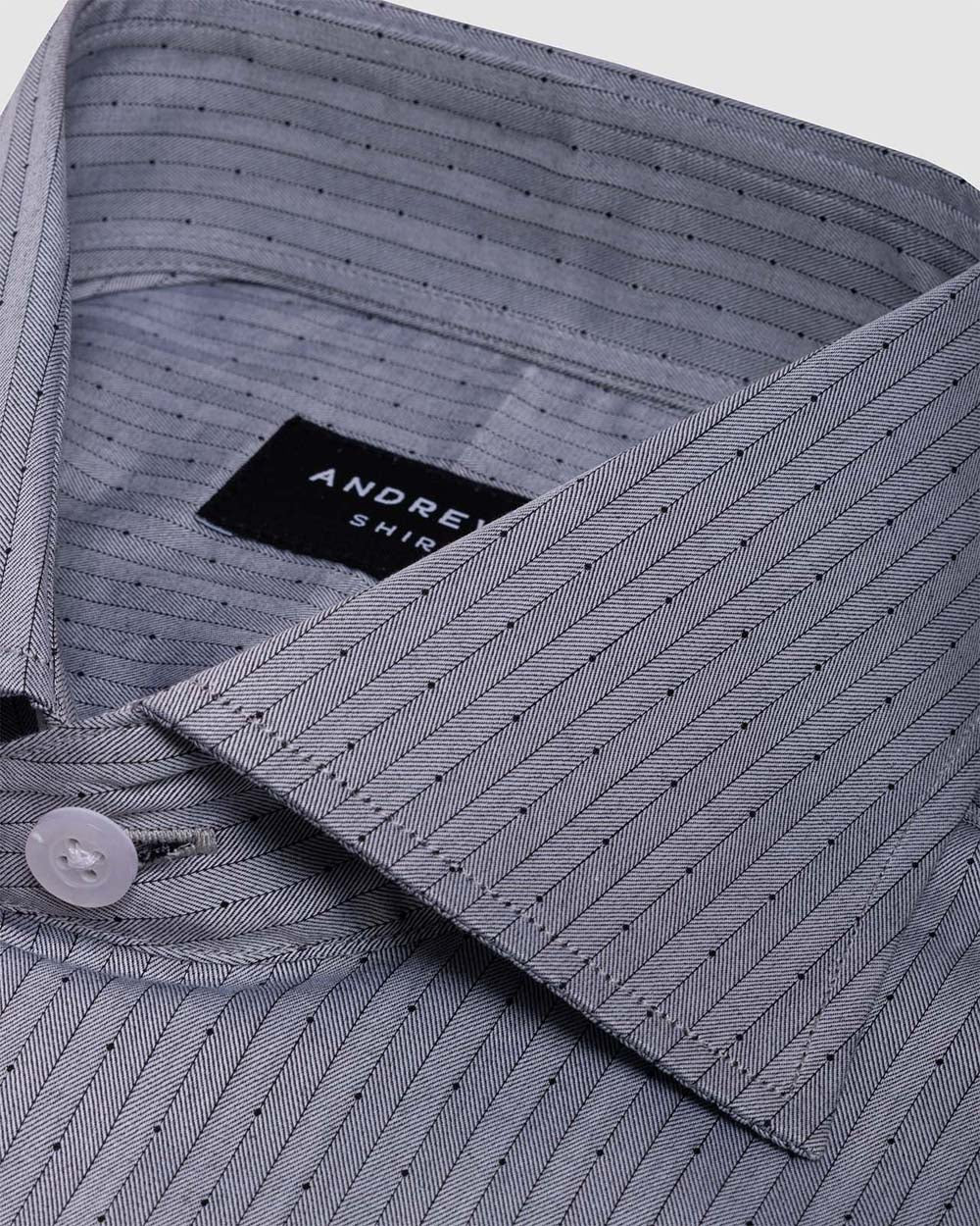 Camisa Vestir twill - Cuello Italiano  Puño 2 botones regular gris