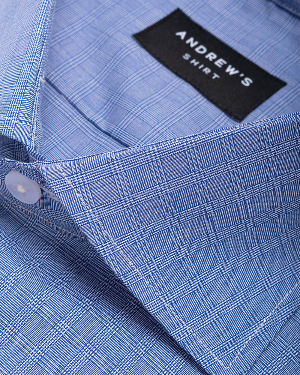 camisa vestir popelin retorcido - Cuello Italiano  puno simple 2 botones regulables regular azul