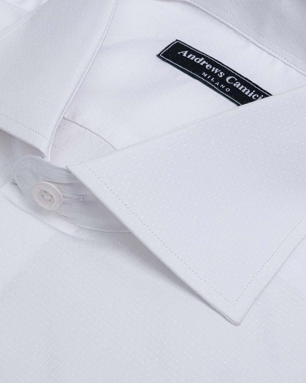Camisa Vestir dobby - Cuello Italiano  puño gemelo regular blanco