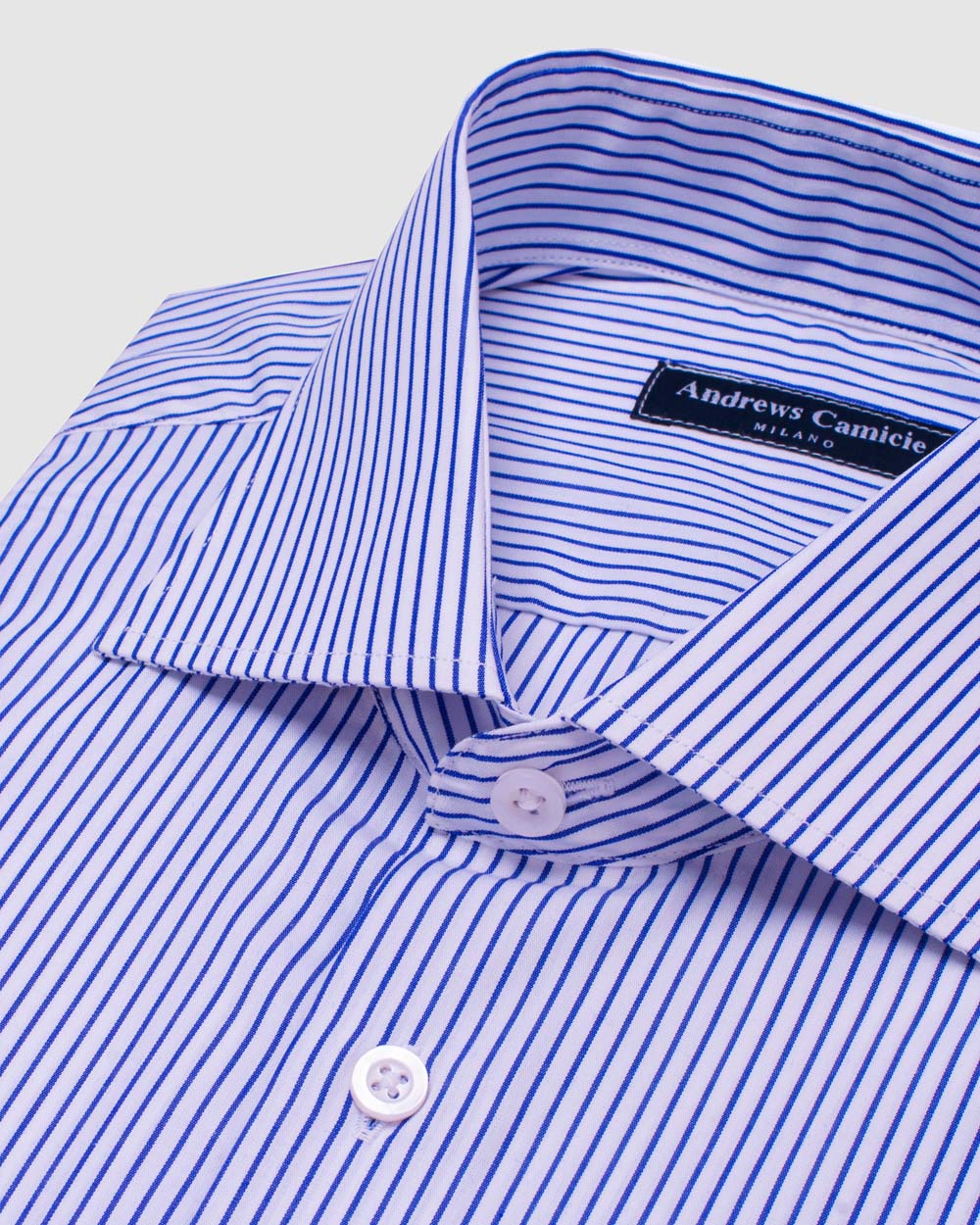 Camisa Vestir popelin - Cuello Italiano puño gemelo regular blanco rayas