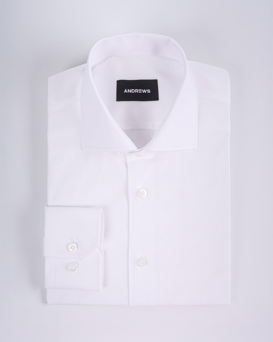 Twill Dress Shirt - Italian Collar, Double Cuff, Regular Fit, White