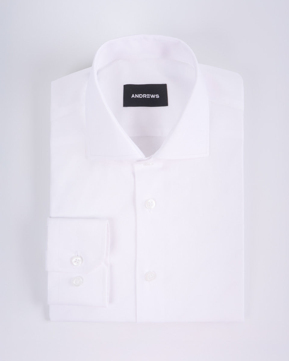 Twill Dress Shirt - Italian Collar, Double Cuff, Regular Fit, White