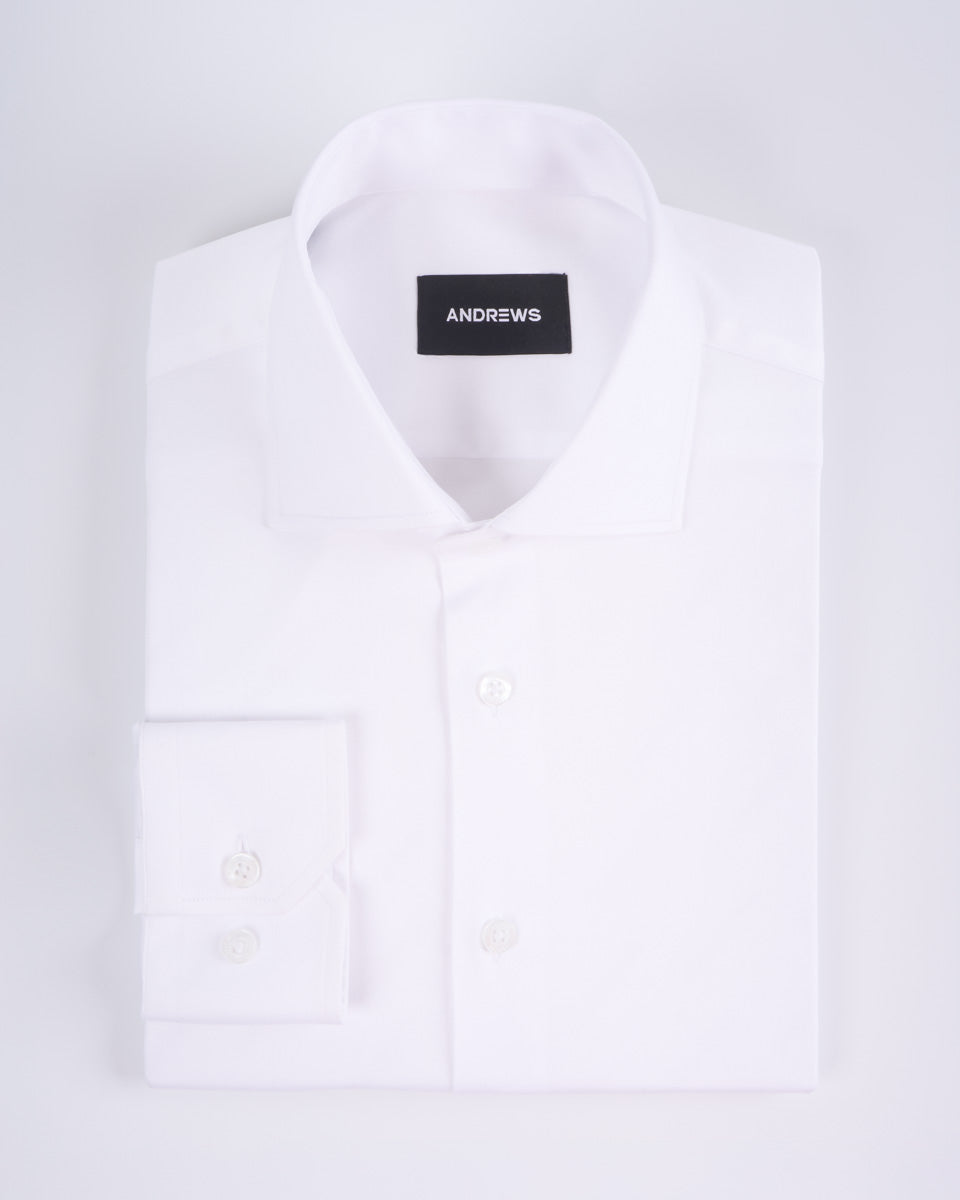 Twill Dress Shirt - Italian Collar, Double Cuff, Regular Fit, White
