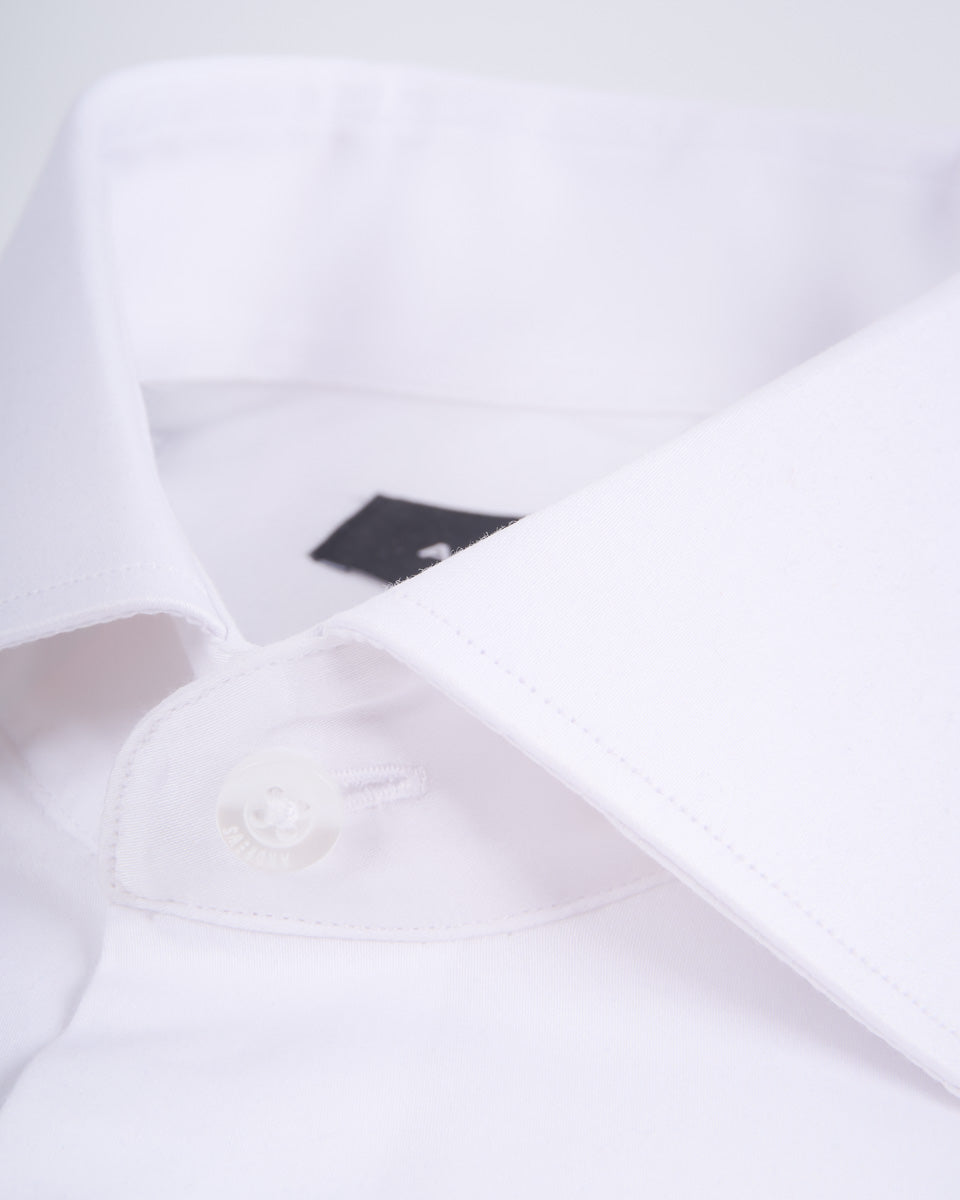 Camisa Vestir - Blanco Twill con Puño Simple