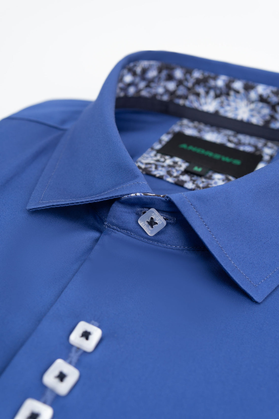 Camisa Casual - Azulino con Contraste en el Puño, Cuello y Pechera