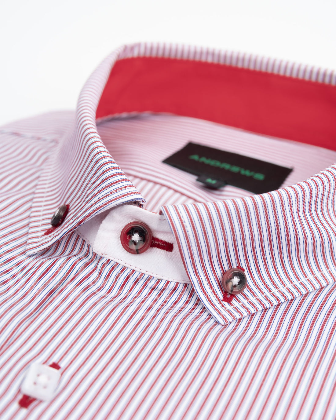 Camisa Casual - Rojo con rayas Blancas con detalles en el Puño y Pechera