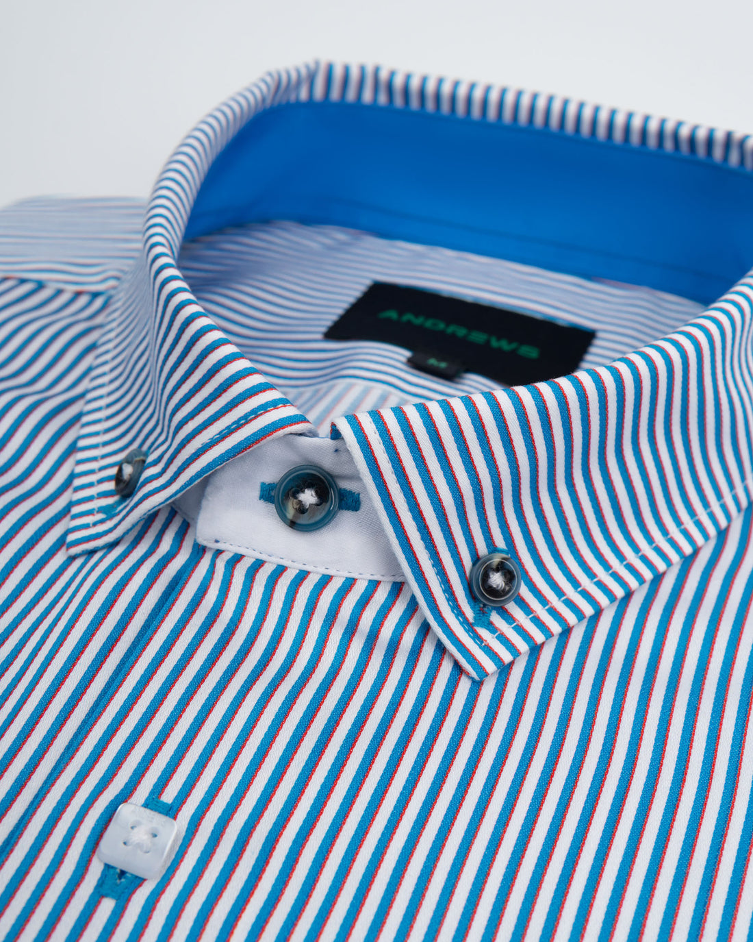 Camisa Casual - Turquesa con rayas Blancas con detalles en el Puño y Pechera