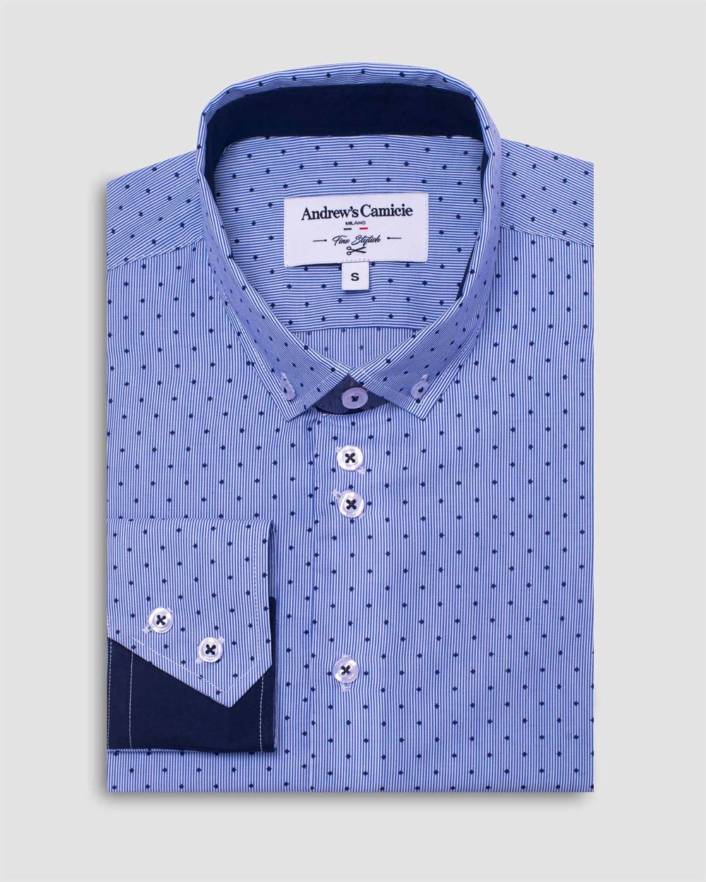 Camisa Casual Celeste de Popelín con Micro Estampado