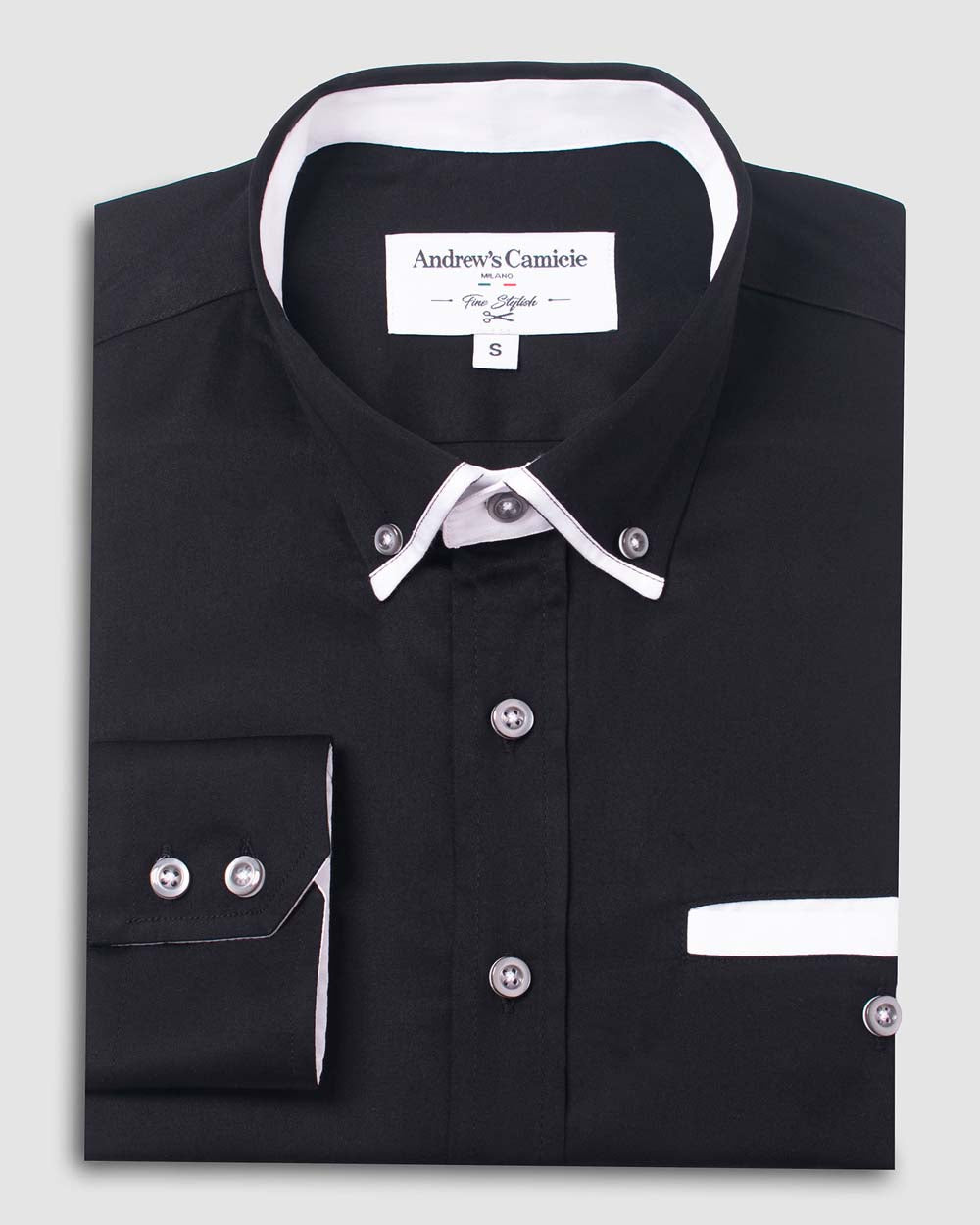 Camisa Casual popelin satin - cuello button-down  puño simple 2 botones regular negro