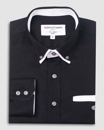 Camisa Casual popelin satin - cuello button-down  puño simple 2 botones regular negro