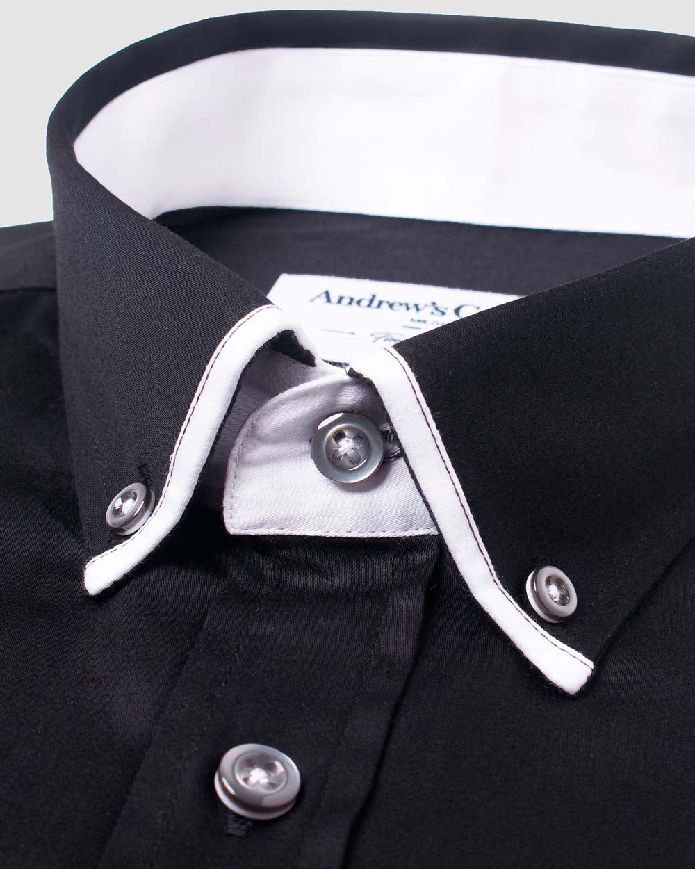 Camisa Casual popelin satin - cuello button-down  puño simple 2 botones regular negro