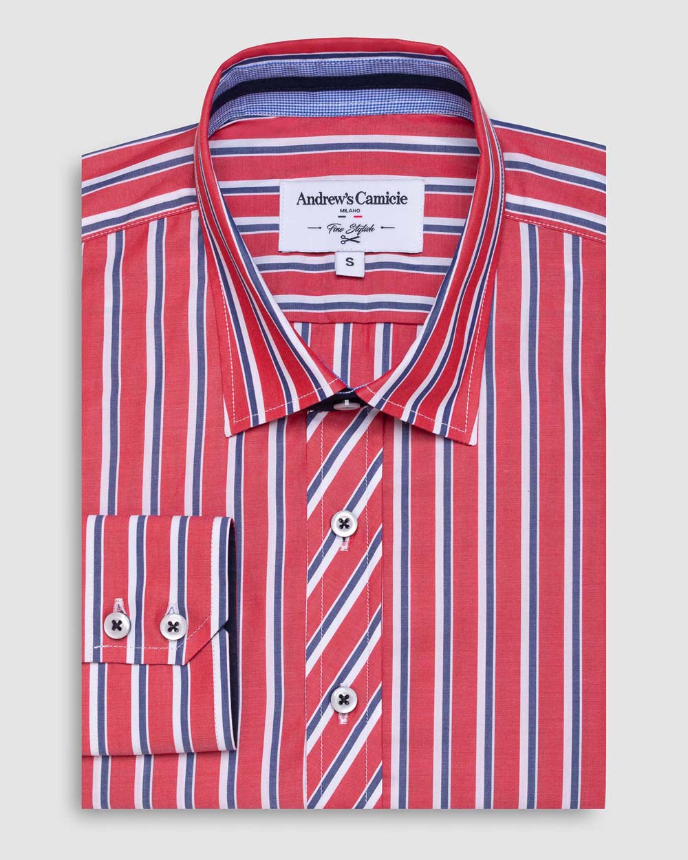 Camisa Casual popelin satin - cuello button-down  puño simple 2 botones regular rojo