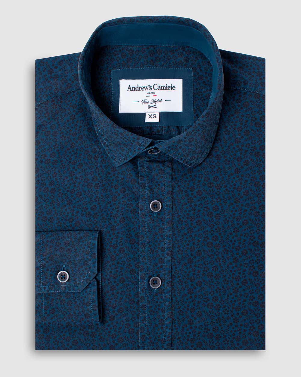 Camisa Casual popelin  - Cuello Italiano  puno simple 2 botones regulables regular azul