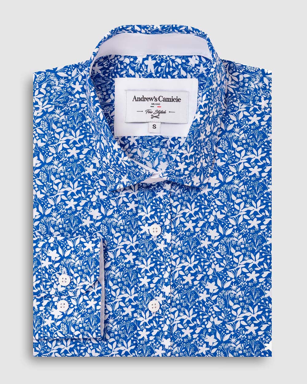 Camisa Casual popelin estampada - Cuello Italiano  puno simple 2 botones regulables regular azul