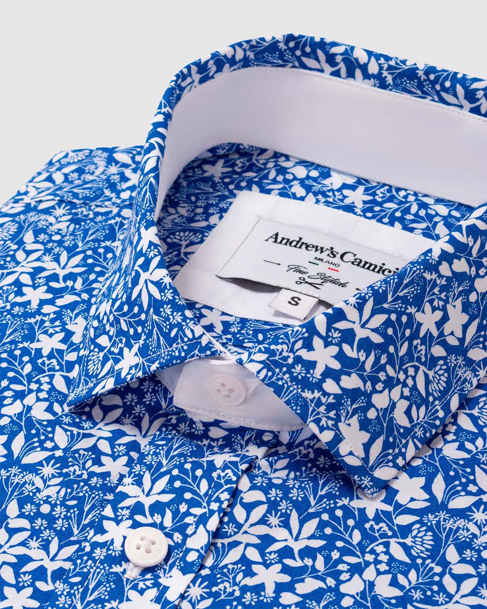 Camisa Casual popelin estampada - Cuello Italiano  puno simple 2 botones regulables regular azul