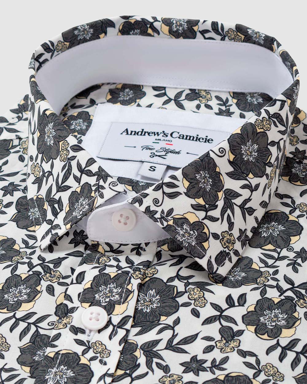 Camisa Casual popelin estampada - Cuello Italiano  puno simple 2 botones regulables regular gris