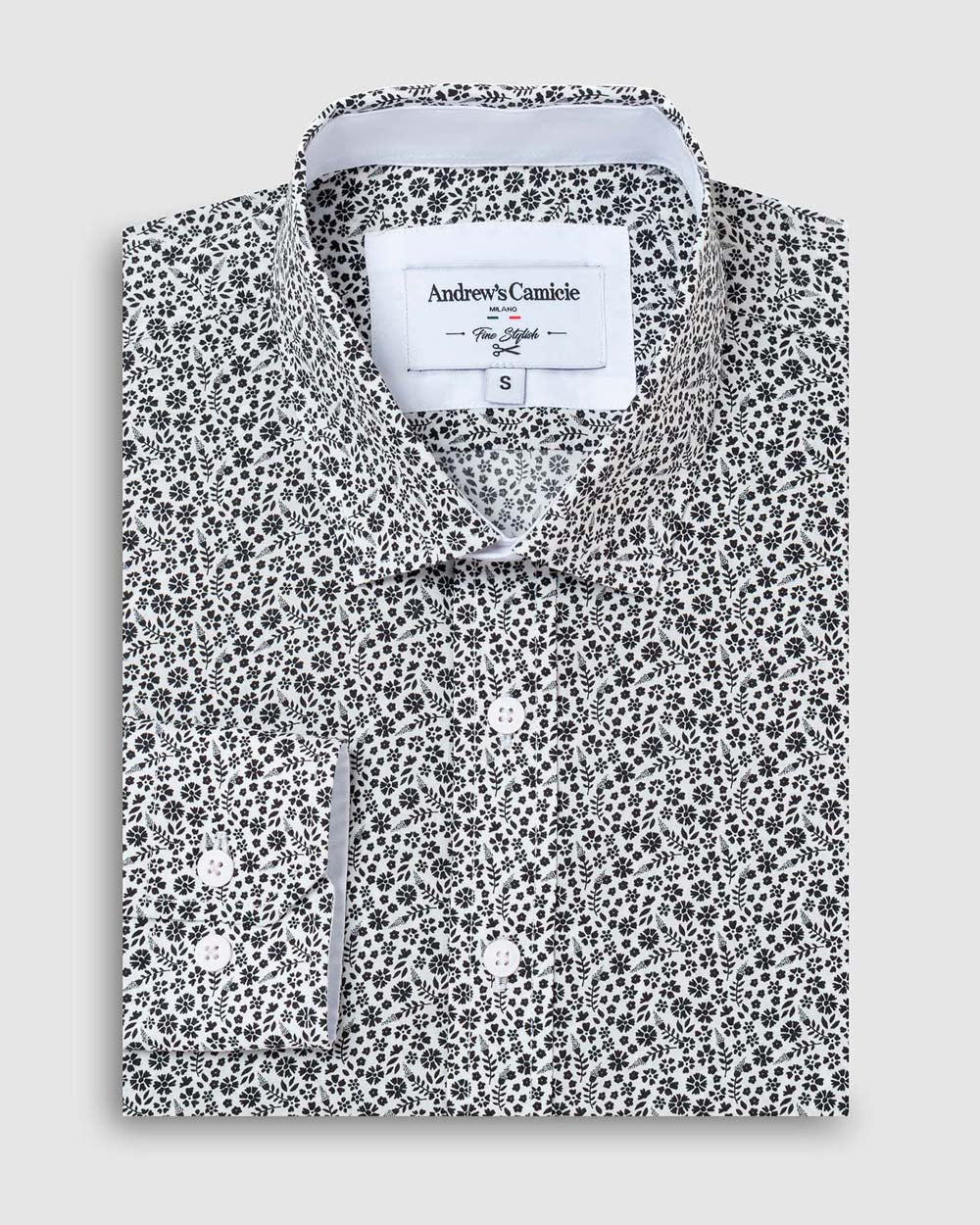 Camisa Casual popelin estampada - Cuello Italiano  puno simple 2 botones regulables regular negro