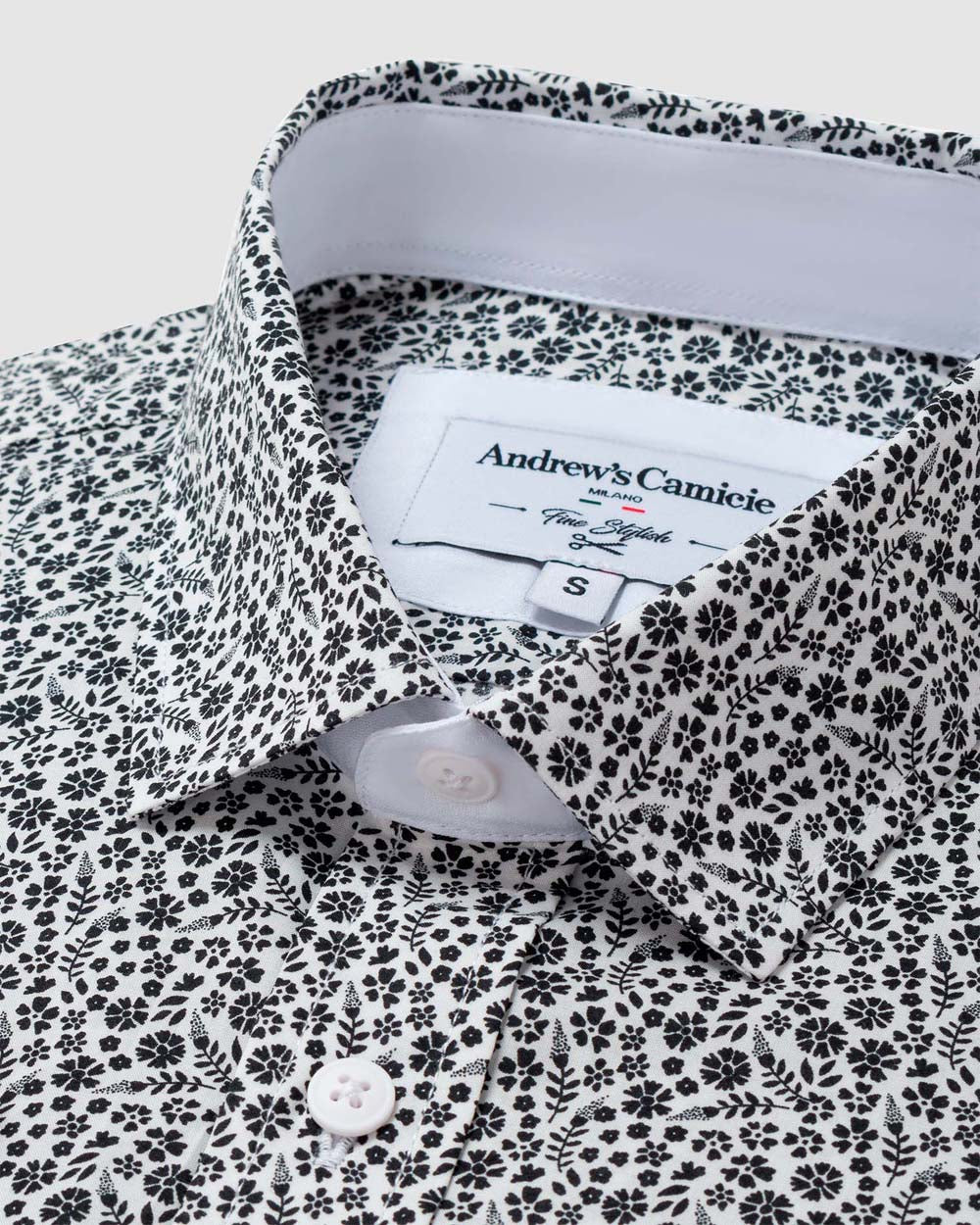 Camisa Casual popelin estampada - Cuello Italiano  puno simple 2 botones regulables regular negro