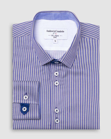 Camisa Casual dobby satín - Cuello Italiano  puño recto 2 botones regular azul