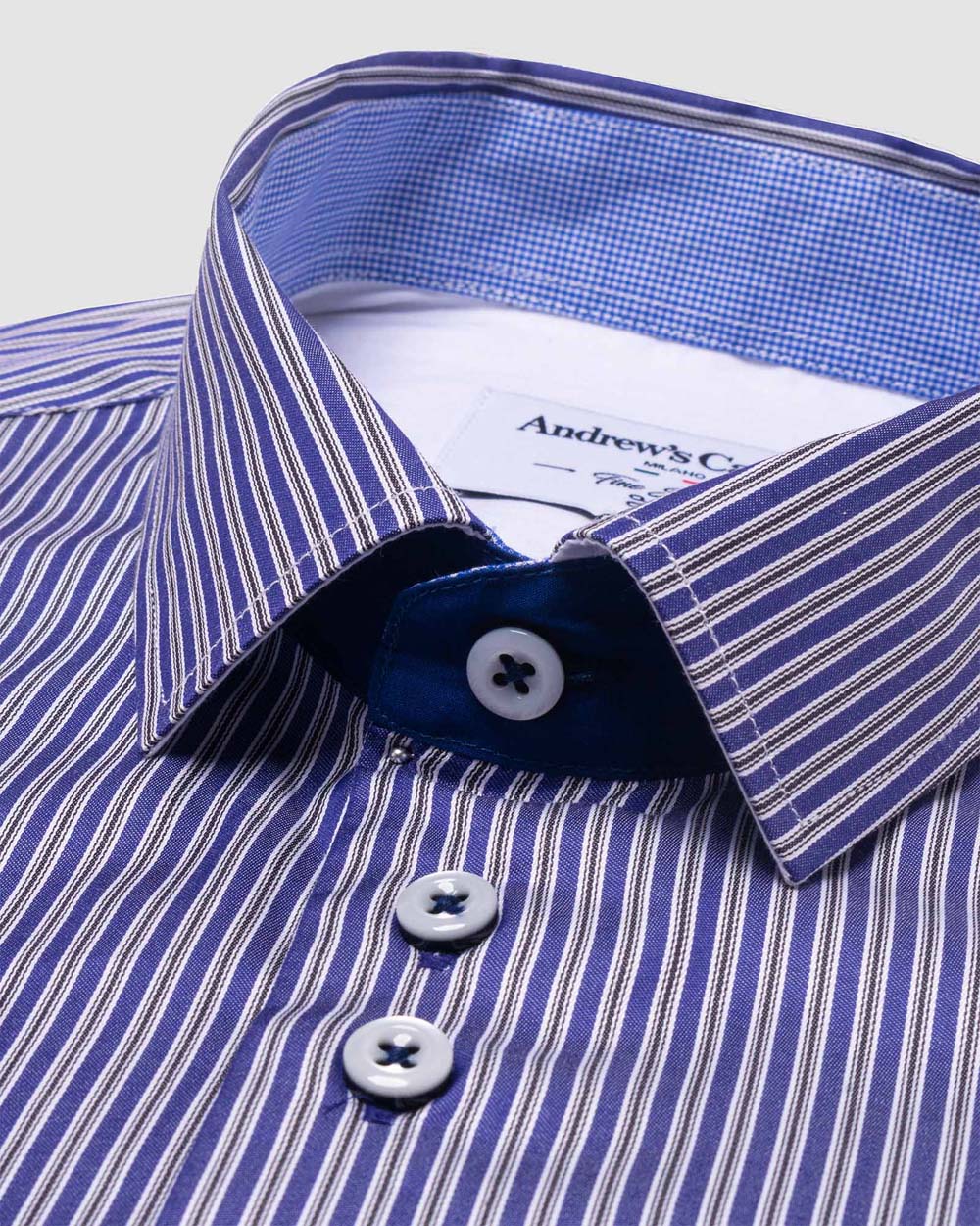 Camisa Casual dobby satín - Cuello Italiano  puño recto 2 botones regular azul