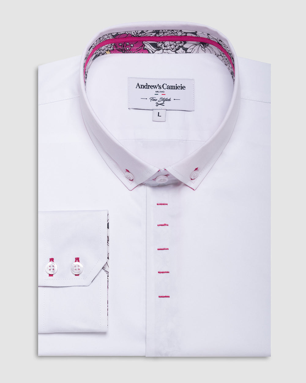 Camisa Casual dobby satín - cuello button-down  puño simple 2 botones regular blanco