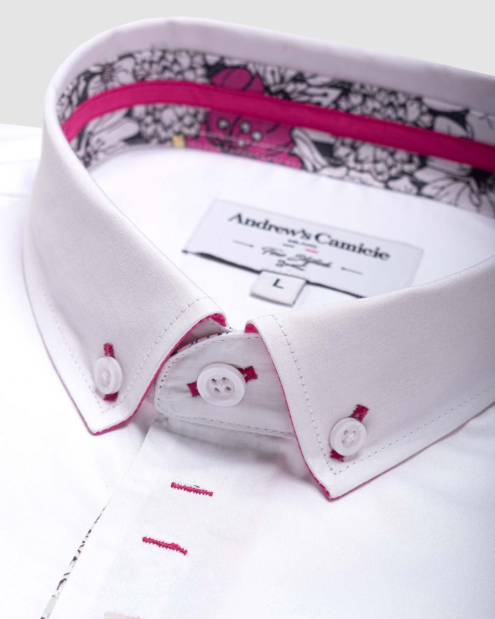 Camisa Casual dobby satín - cuello button-down  puño simple 2 botones regular blanco