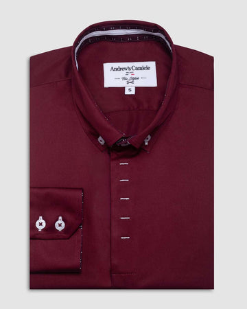 Camisa Casual dobby satín - cuello button-down  puño simple 2 botones regular burdeos