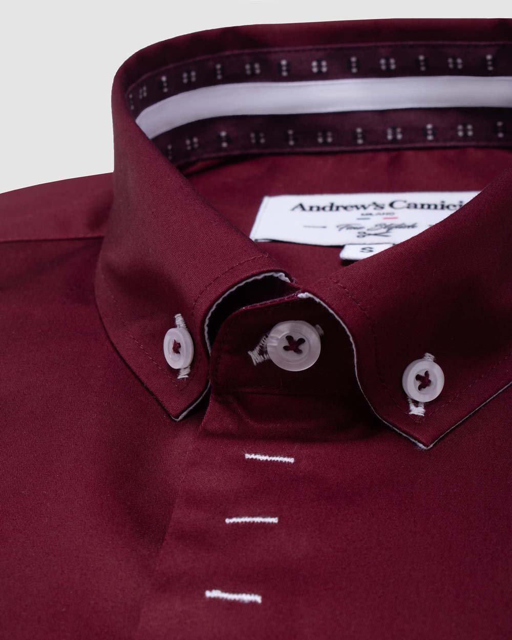 Camisa Casual dobby satín - cuello button-down  puño simple 2 botones regular burdeos