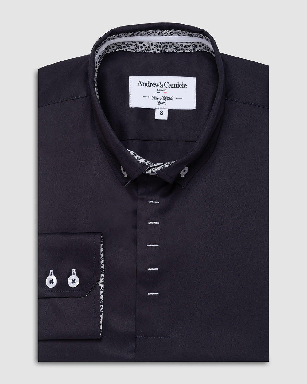 Camisa Casual dobby satín - cuello button-down  puño simple 2 botones regular negro