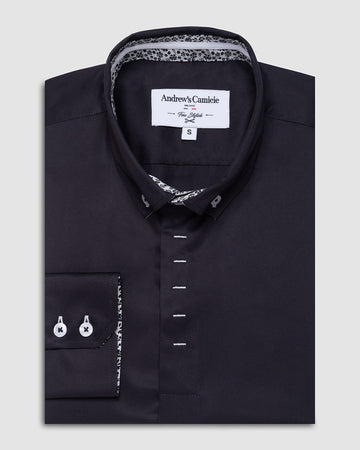 Camisa Casual dobby satín - cuello button-down  puño simple 2 botones regular negro