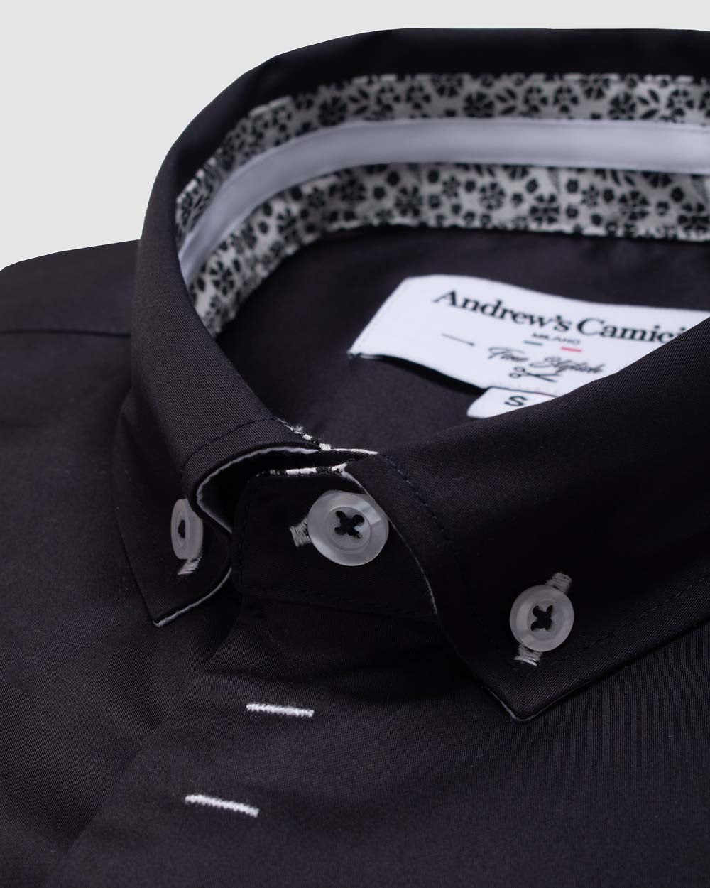 Camisa Casual dobby satín - cuello button-down  puño simple 2 botones regular negro