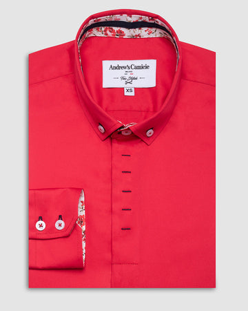 Camisa Casual dobby satín - cuello button-down  puño simple 2 botones regular rojo