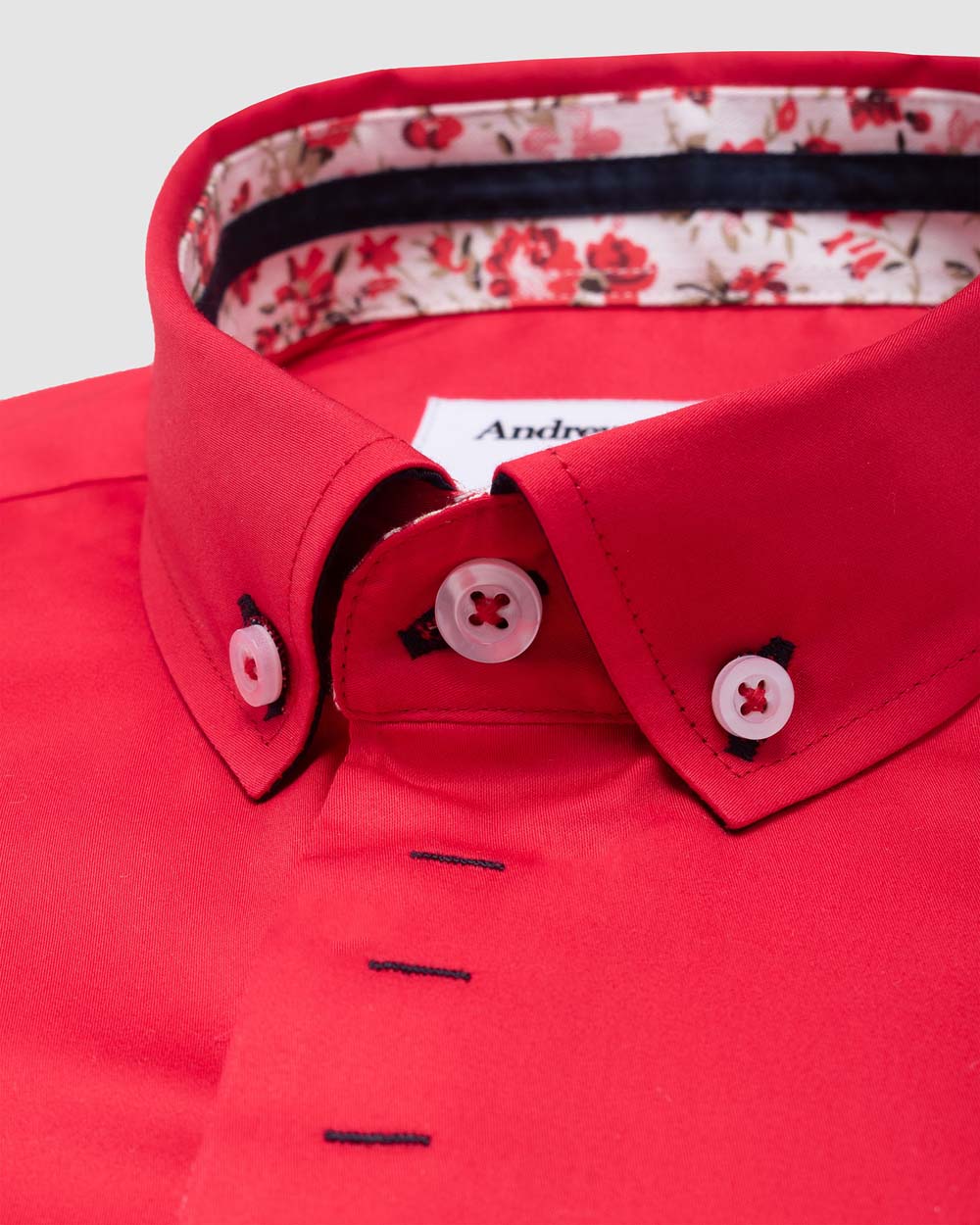 Camisa Casual dobby satín - cuello button-down  puño simple 2 botones regular rojo