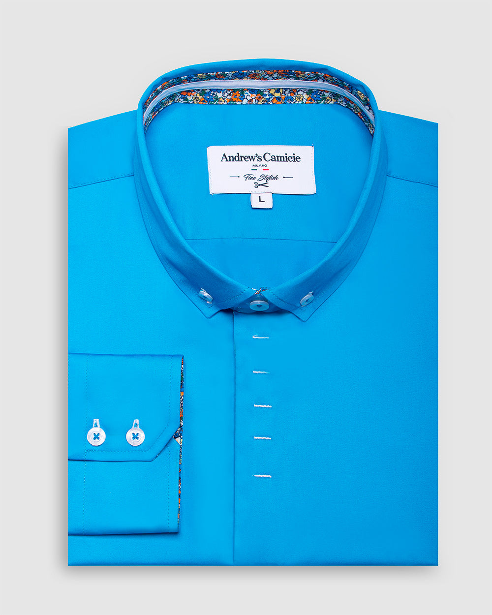 Camisa Casual dobby satín - cuello button-down  puño simple 2 botones regular turquesa