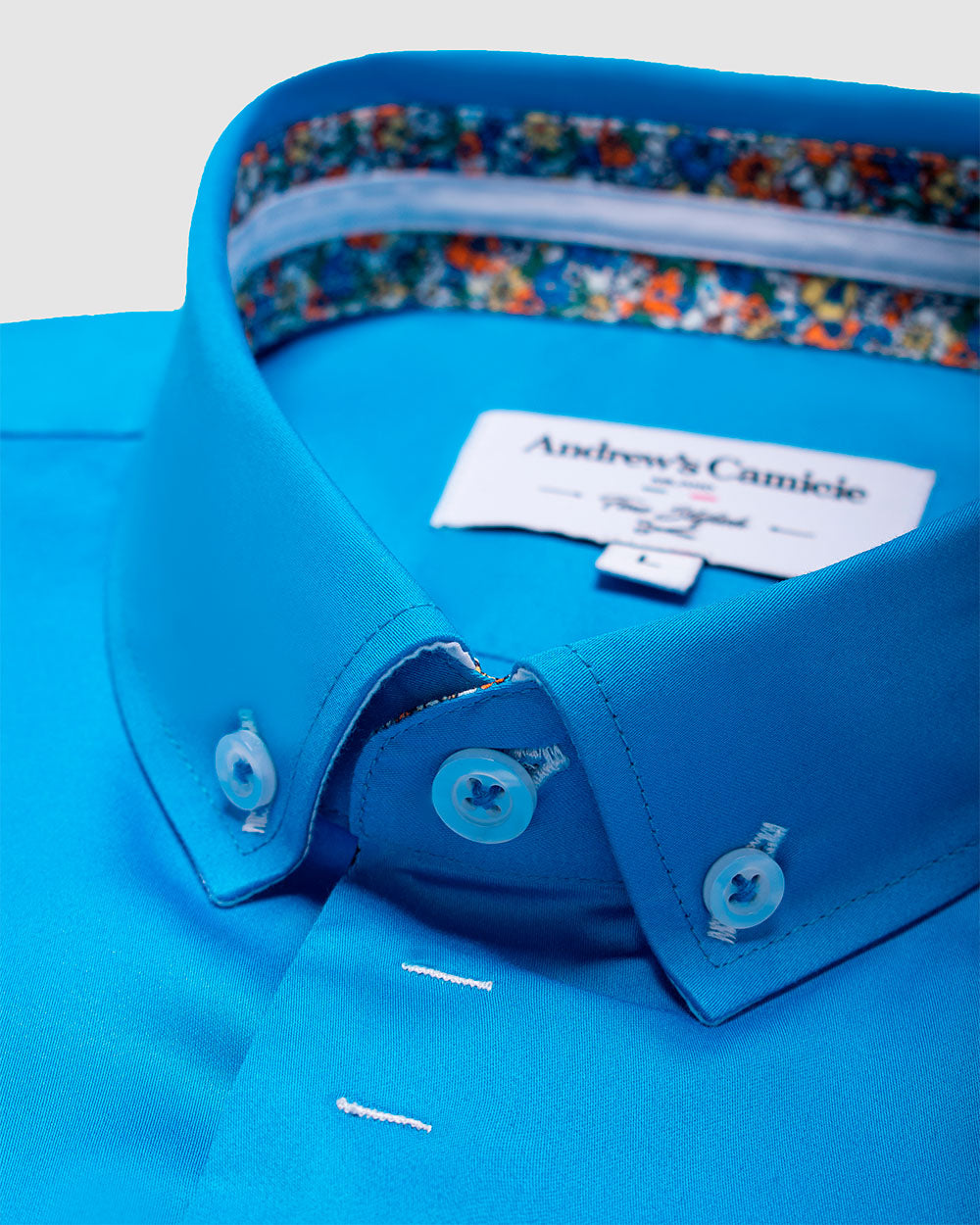 Camisa Casual dobby satín - cuello button-down  puño simple 2 botones regular turquesa