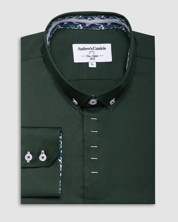 Camisa Casual dobby satín - cuello button-down  puño simple 2 botones regular verde