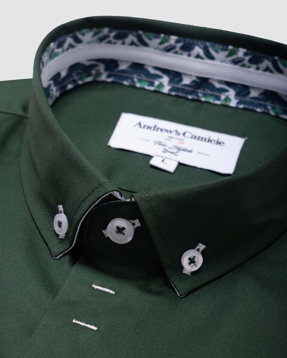 Camisa Casual dobby satín - cuello button-down  puño simple 2 botones regular verde