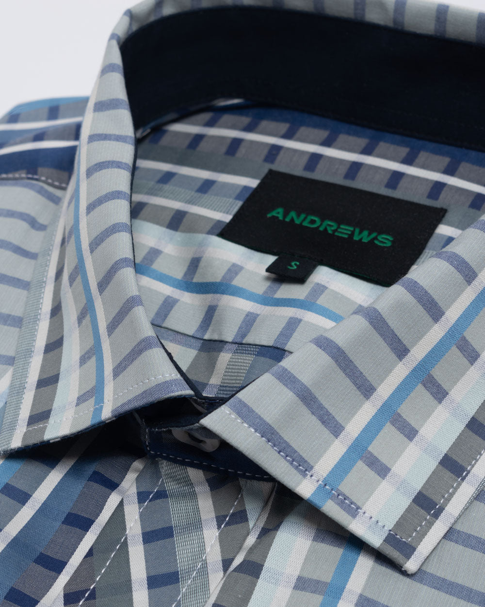 Camisa Casual twill satin - Cuello Italiano  puño simple 2 botones regular azul