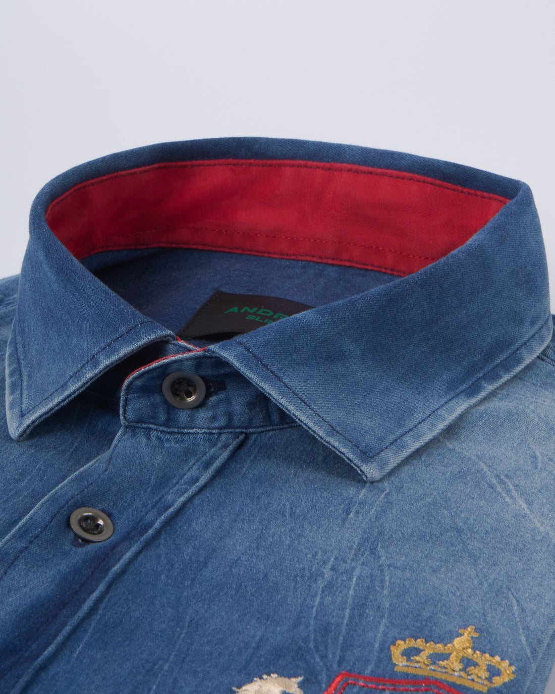 Camisa Casual denim stretch - Puño simple 2 botones slim azul