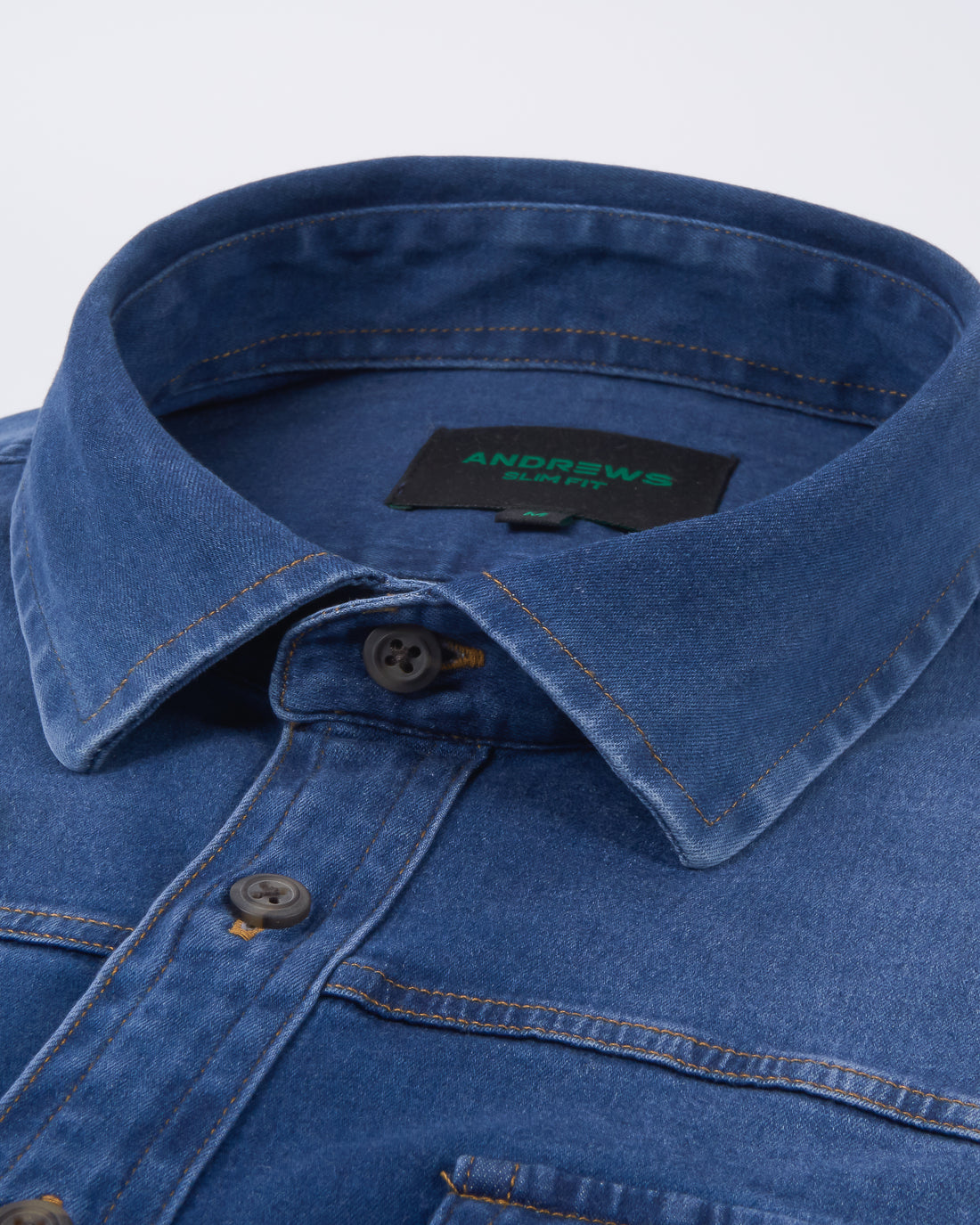 Camisa Casual denim stretch- Puño simple 2 botones slim azul