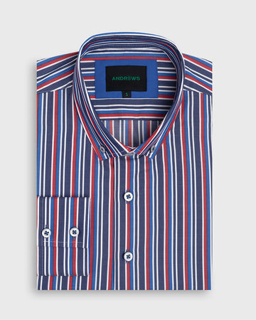 Camisa Casual twill rayas - cuello button-down  puño simple 2 botones regular azul