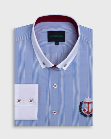 Camisa Casual twill - cuello button-down  puño simple 2 botones regular azul