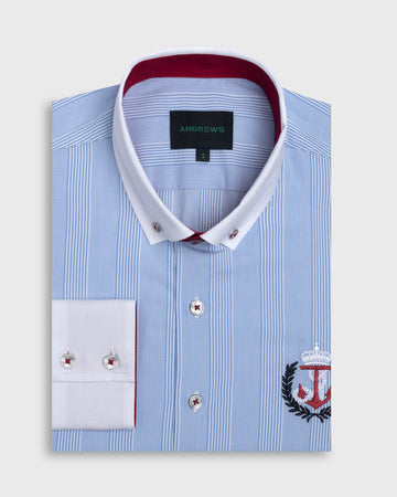 Camisa Casual twill - cuello button-down  puño simple 2 botones regular azul