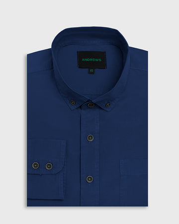 Camisa Casual Garment Dye - cuello button-down puño simple 2 botones azul