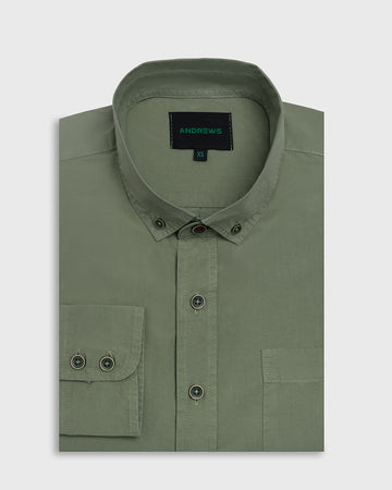 Camisa Casual Garment Dye - cuello button-down puño simple 2 botones verde