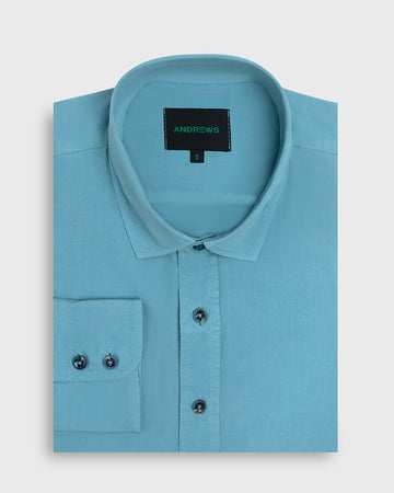 Camisa Casual Garment Dye - Puño simple 2 botones turquesa